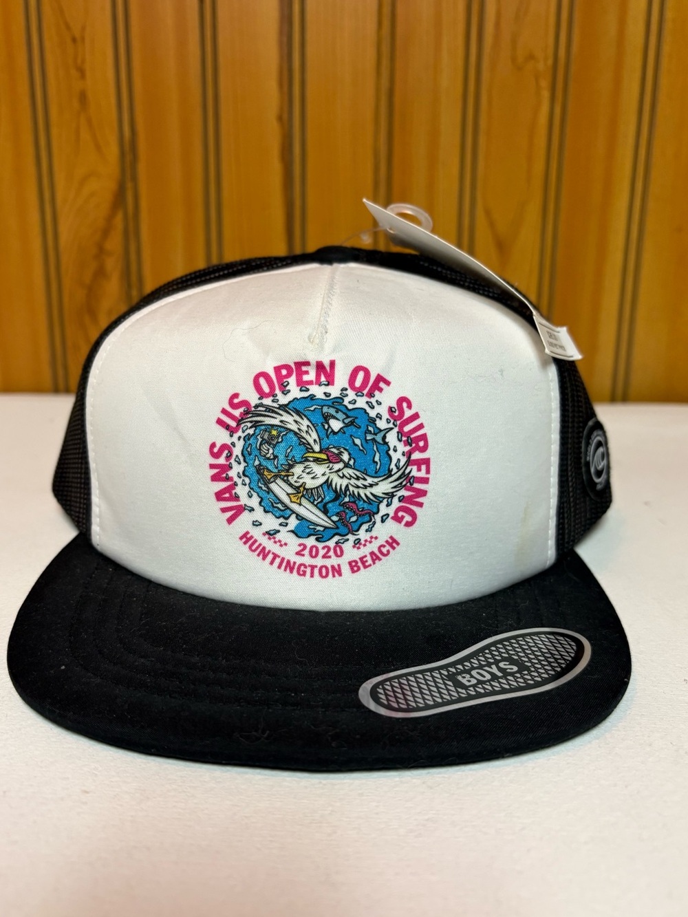 Vans Black and White Trucker Hat with Surf Graphic
